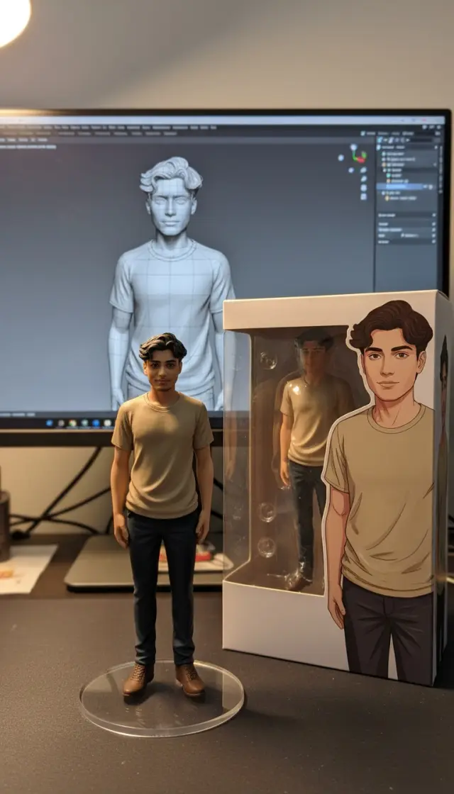 Desk figurine sample, made from an AI-generated face (not a real person).