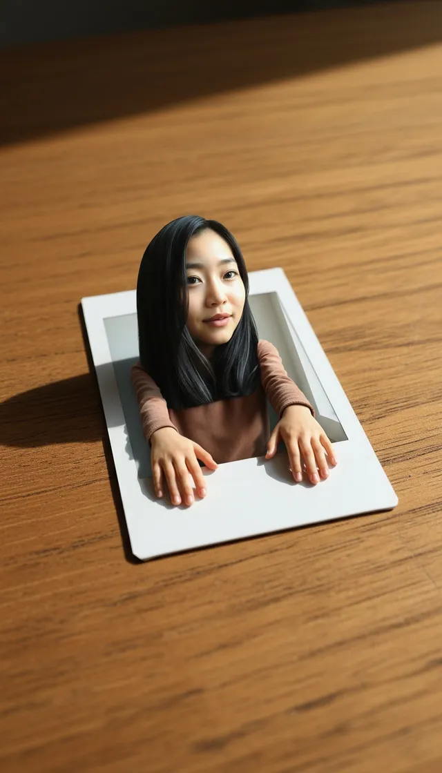 Polaroid pop-out sample, made from an AI-generated face (not a real person).
