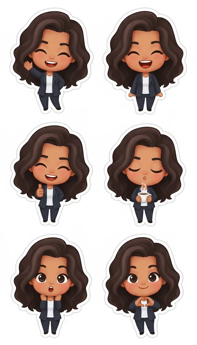Sticker pack sample, made from an AI-generated face (not a real person).